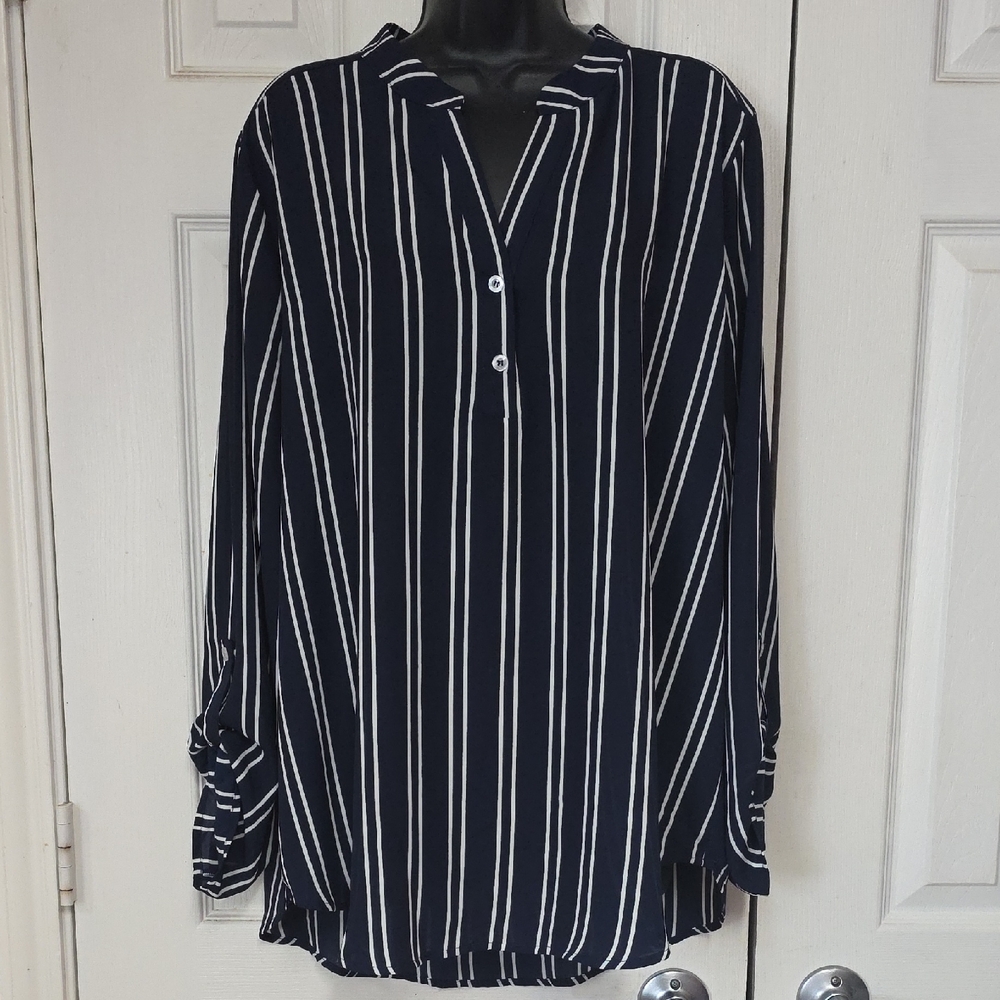 Stylish Navy and White Striped Button Down Shirt